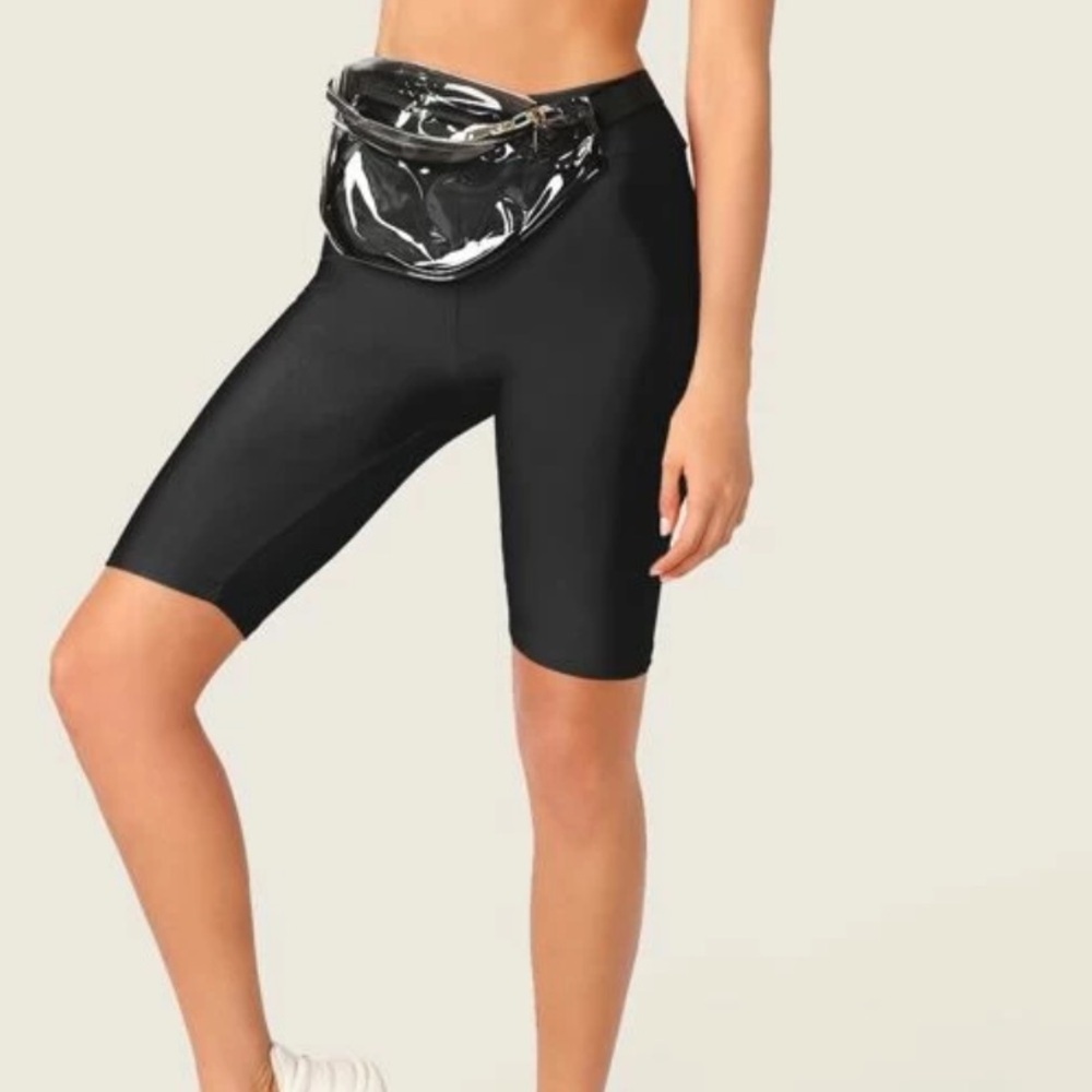Love University Black Shiny Bike Shorts - Picture 3 of 8